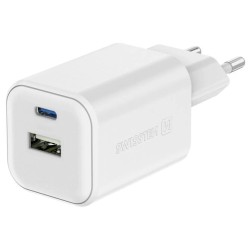 Swissten síťový adaptér gan 1x usb-c 45w pd + 1x usb-a 18w qc bílý