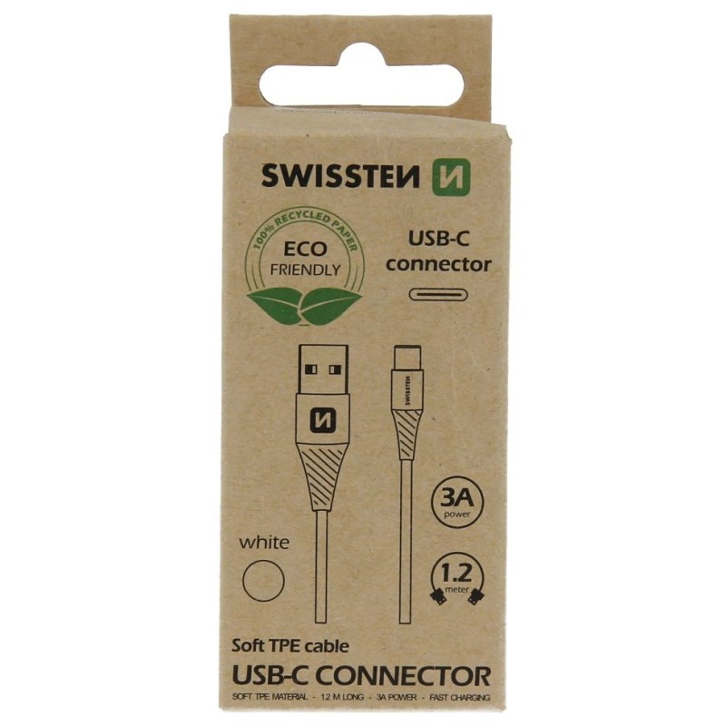 Swissten datový kabelusb/usb-c bílý 1,2m (eco balení)