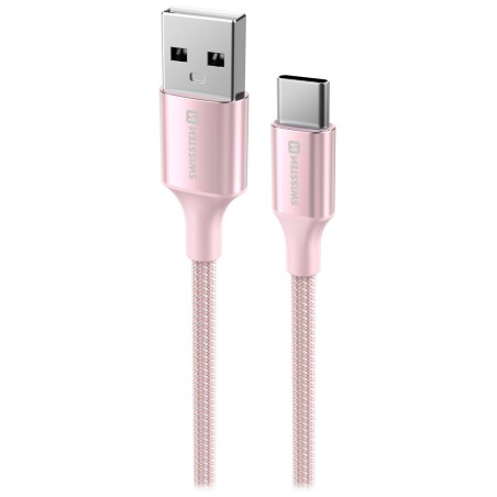 Swissten datový kabeltextile ii usb / usb-c 1,5 m růžový