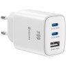 Swissten Síťový Adaptér Edge GaN 2x USB-C PD 65W + 1x USB-A 18W QC Bílý