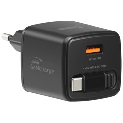 Swissten Síťový Adaptér Slidecharge GaN 30W, 1x USB-A 18W Se Zatahovacím USB-C Kabelem 0,75m Černý