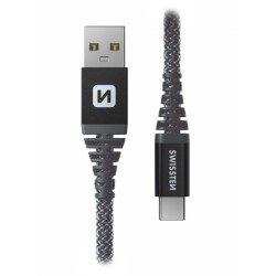 Swissten datový kabel ARAMID REINFORCED - USB / USB-C 1,5 M antracit